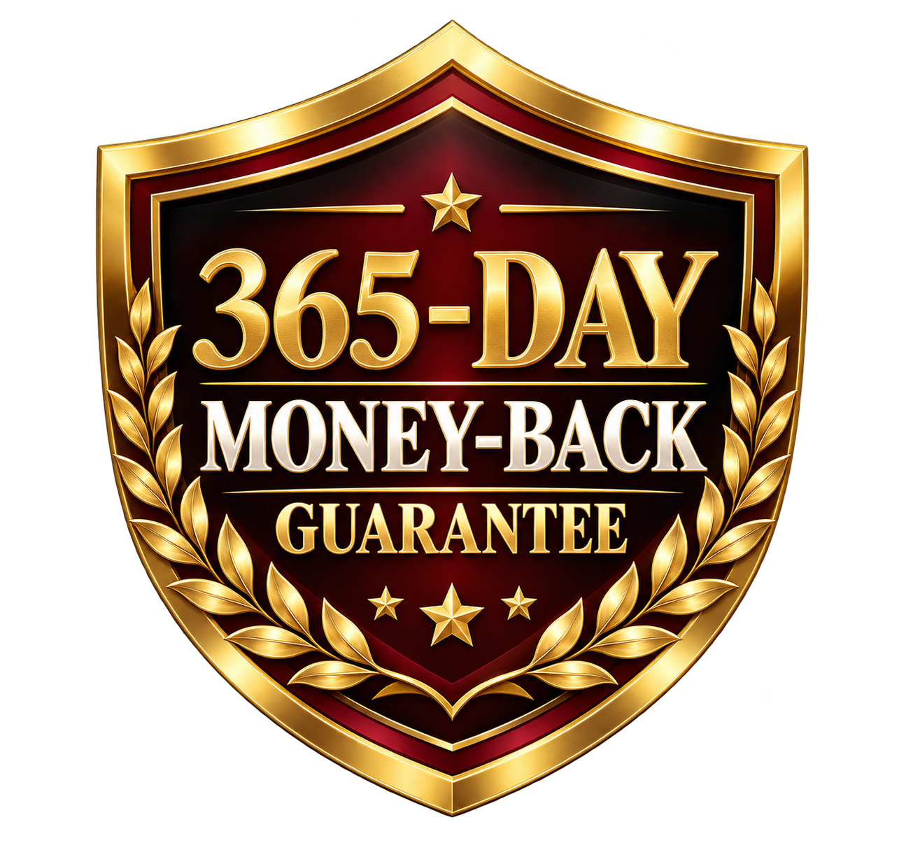 Decorative illustration of a 365-day money-back guarantee badge