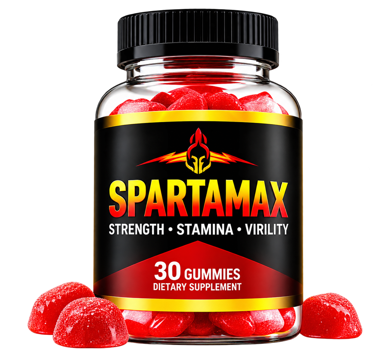 SpartaMax bottle shown on a stone display